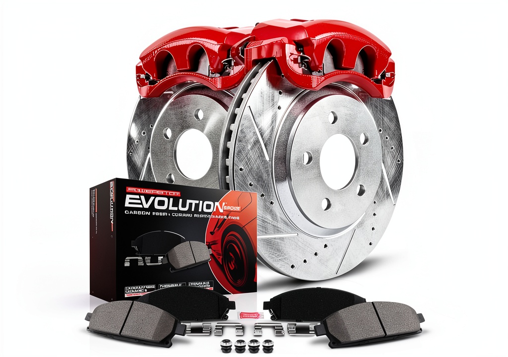 Power Stop brake rotors on a car wheel