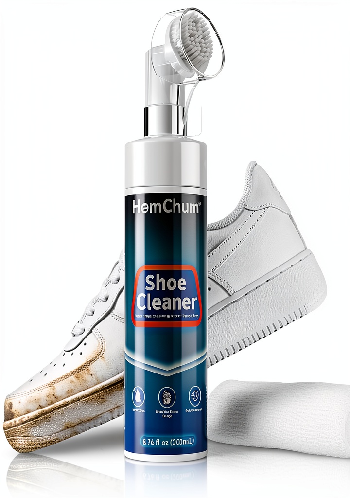 SneakerCare shoe cleaner kit being used on a sneaker in a travel setting