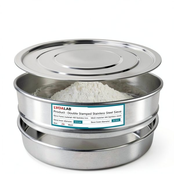 Lab Sieves Pan LVDALAB 304 Stainless Steel 8in Diameter with Lid-2
